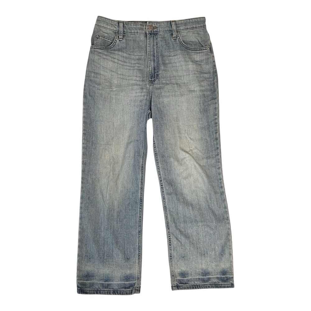 LEE High Rise Cropped Straight Leg Jeans Distressed Light Wash